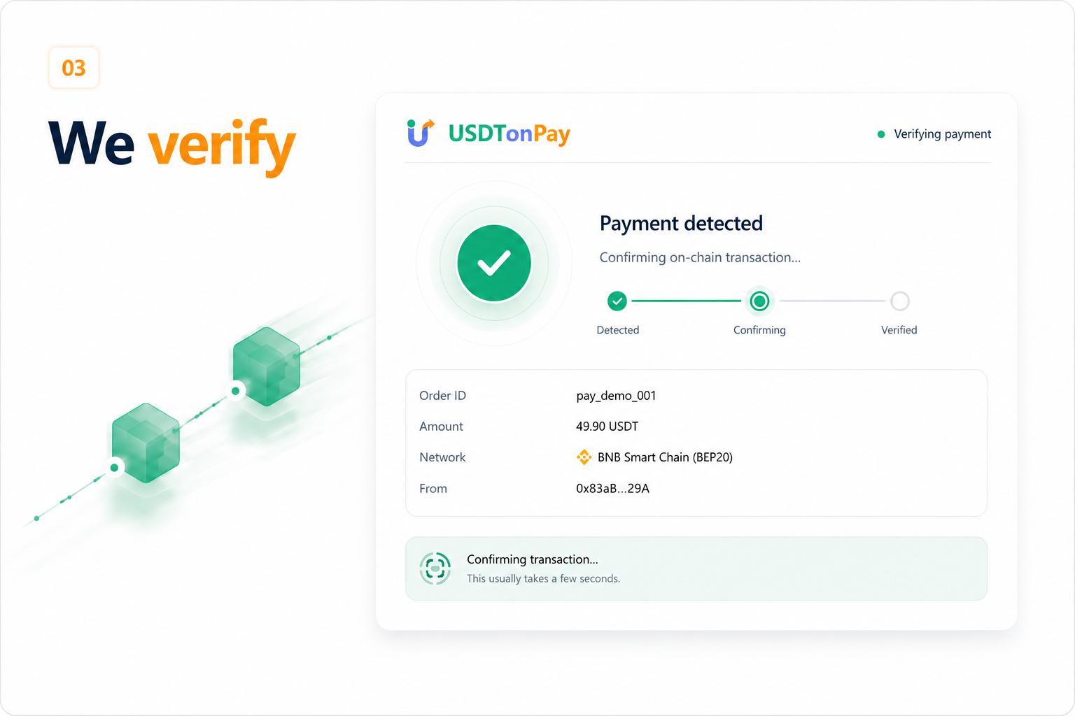 USDT payment being verified